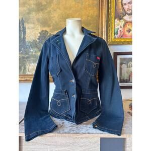 Y2K Dark Denim Low Neck Front Botton Blazer Jacket Ladies Size Ladies 38/Medium